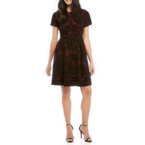 NWT Vince Camuto Burnout Lace Fit & Flare Dress Burgudy and Black Floral Sz 12